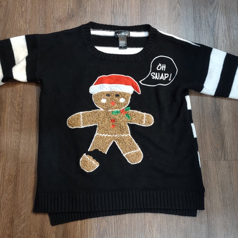 Love Always Christmas Gingerbread Oh Snap Holiday Striped Sweater Size M